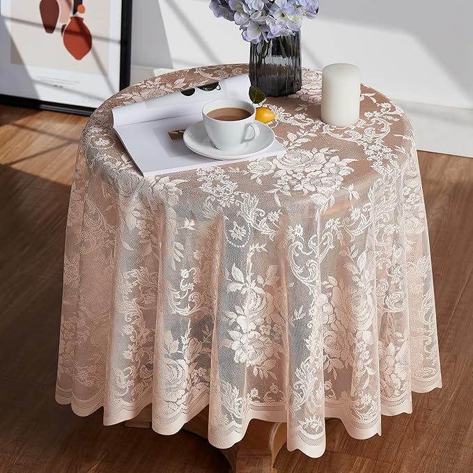 Warm Home Designs 36 Inch Round Table Cover with English Rose Design. Use as Round Small Tablecloth, Lace Table Cloth.. Small Gold Tablecloth for 2-4 Guests. LTC Linen 36"