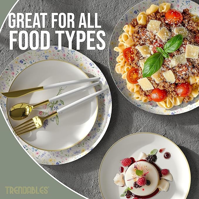Trendables Heavy Duty Paper Plates Set For 16 Guests - 16 Each Of 8-inch And 10-inch Disposable Plates For Party - Fancy 32 Piece Dinnerware Set For All Occasions | Floral Design, Charm