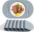 DOLOPL Placemats Set of 6, Oval Reversible Wipeable & Heat Resistant Place Mats, Modern Faux Leather Table Mats for Kitchen, Neutral Tablemats for Dining Table Decor, Wedding, Party(Dusty Blue)
