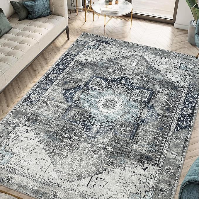 Keen Home Design 4x6 Rug - Machine Washable Area Rug with Non-Slip Backing, Ideal for Living Room, Dining Room, Bedroom - Vintage, Easy Clean, Durable, Low Pile - (4' x 6')