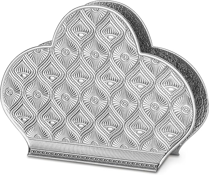Alisveristime Zamac Napkin Holder – Decorative Elegant Metal Napkin Organizer for Table or Countertop Use (Silver)