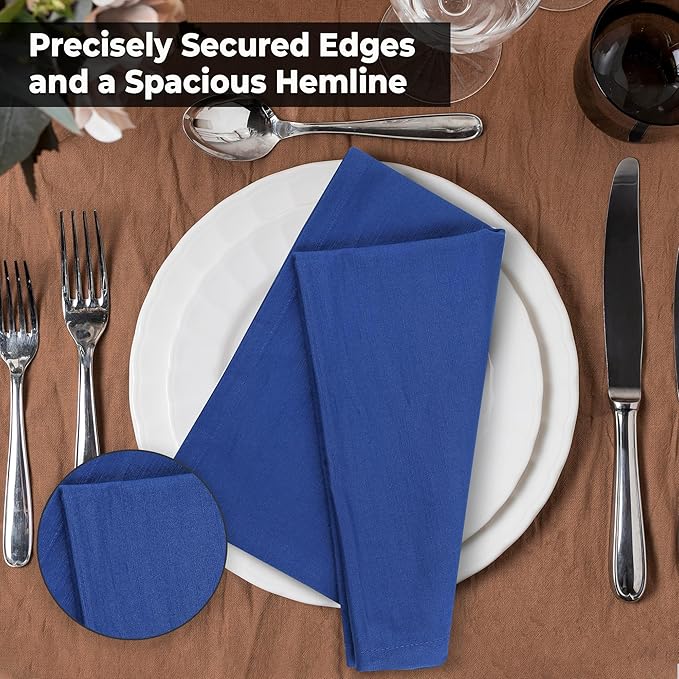 Urban Villa Dinner Napkins Solid Slub Set of 6 Royal Blue Color Premium Quality Dinner Napkins Size 20X20 in Cloth Napkins Cotton Cloth Napkins with Mitered Corners Ultra Soft DinnerNapkins