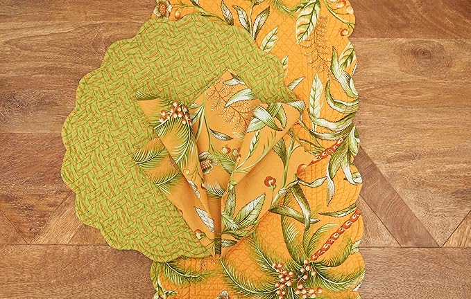 C&F Home Barbados Sunset Flowers Vintage Quilted 100% Cotton Set of 6 Placemats 13" x 19" Coastal Beach House Nautical Home Kitchen Dinner Dining Table Tabletop Reversible Machine Washable Scalloped