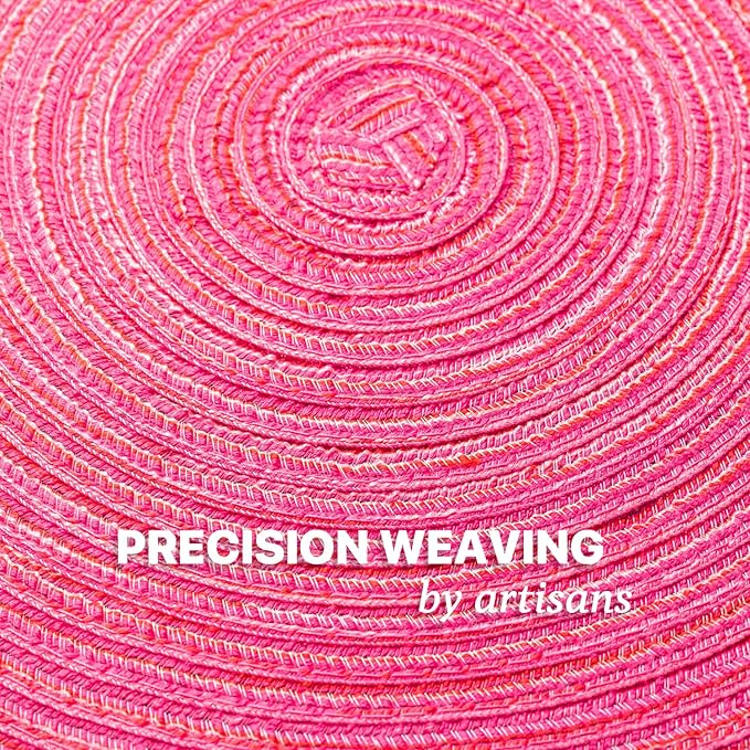 Round Placemats Set of 6 Woven Placemats Washable Braided Table Mats for Dining Table Heat Resistant Non-Slip Circle Place Mats(Pink)