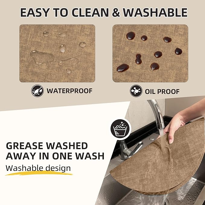 15 inch Faux Leather Round Placemats Set of 4 Non-Slip Washable Wipeable Table Mats, Heat Resistant Waterproof Oilproof Brown Place Mats for Kitchen, Dining, Party, Indoor, Outdoor