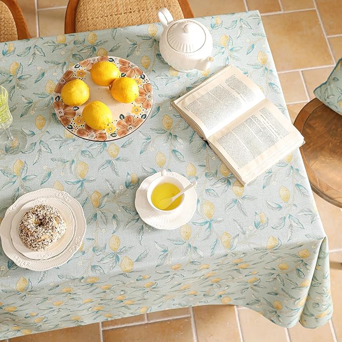 patdrea Designer Linen Green Tablecloth for Rectangle Table,Vintage Breathable Yellow Fruits Pattern Table Cloth,Decoration Cover for Kitchen Dining,Christmas,Thanksgiving,Party,55"x87"-Ania a