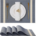 Leetaltree Luxury Dark Blue Placemats with Gold Stripes Placemats Set of 4 - Waterproof Washable for Wedding, Anniversary, Daily Use - Sparkling Table Decor - Hand-Cut