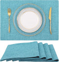 homing Cotton Linen Placemats Set of 4, Cloth Washable Farmhouse Dining Table Mats for Indoors & Outdoors, Easy to Clean, Light Blue, 13 x 19 Inch