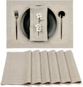 D'Moksha Homes Linen Placemats Set of 6 - Classic Hemstitch Natural Placemats 14 x 19 Inch - 100% Pure Linen Table Mats for Valentines, Spring, Easter - Handcrafted and Machine Washable