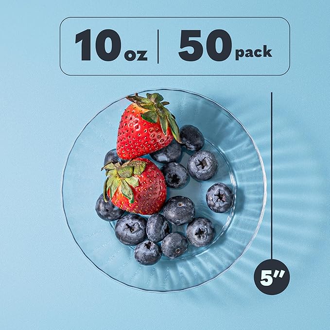 PLASTICPRO 50 Pack Plastic Bowls Crystal Like 10 oz Bowls Elegant Clear Plastic Bowls for Party and Occasions