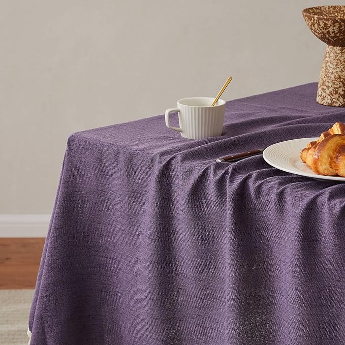Linen Tablecloth with Tassels, Farmhouse Style Purple Tablecloth, Water Resistant Burlap Tablecloths for Square Table, 60x60 Inch Purple