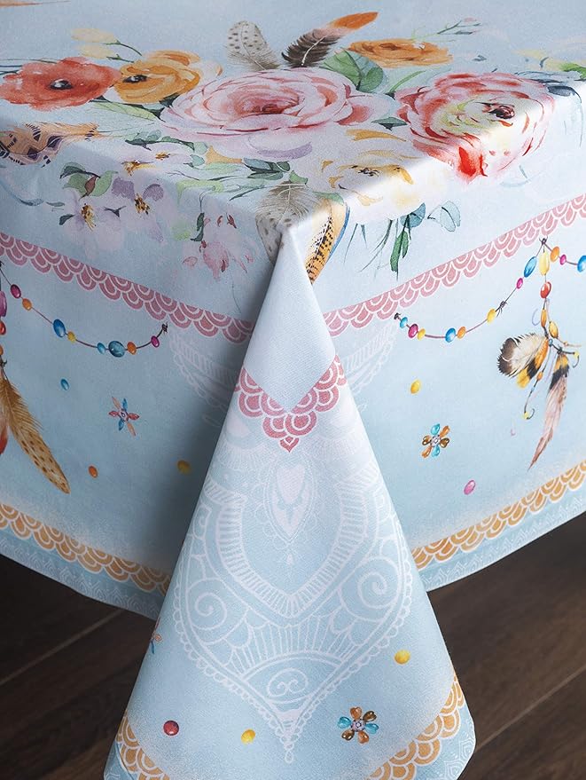 Maison d' Hermine Table Cloth Square Table 100% Cotton 60 x 60 Inches Tablecloth Reusable Decorative for Dining Room Farmhouse Home Valentines Day Decorations Spring Summer - Ibiza - Blue