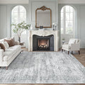 Area Rug 10x12 Vintage Washable Living Room Large Gray Carpet Non Slip Bedroom Indoor Office Dining Room Low Pile Thin Rug Grey