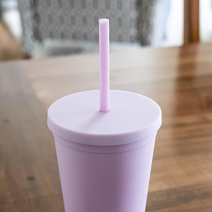 STRATA CUPS 16 Oz Tumbler with Lid and Straw (12 pack) - Pastel Lilac Colored Cups, Double Wall Matte Acrylic Tumblers with Lids and Straws Cleaner! Vinyl Customizable DIY Gifts for Event and Parties