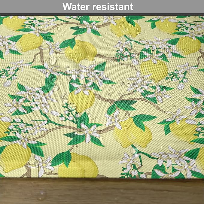 Ambesonne Lemons Place Mats Set of 4, Blooming Lemon Flowers on Tree Branches with Buds and Ripe Fruits, Washable Fabric Placemats for Dining Table, Standard Size, Yellow Fern