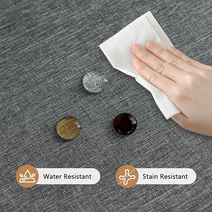 Faux Linen Fabric 54 x 54 Inch Square Grey Tablecloth Textured Water Resistant & Washable Card Table Cloth Anti-Scratch for Dining Kitchen Patio