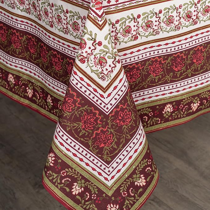 Maison d' Hermine Table Cloth Rectangle Table 100% Cotton 60 x 120 Inches Fall Tablecloth Reusable Everyday Use for Thanksgiving Christmas Decorations Dining Farmhouse Party (Reveillon Au Jardin)