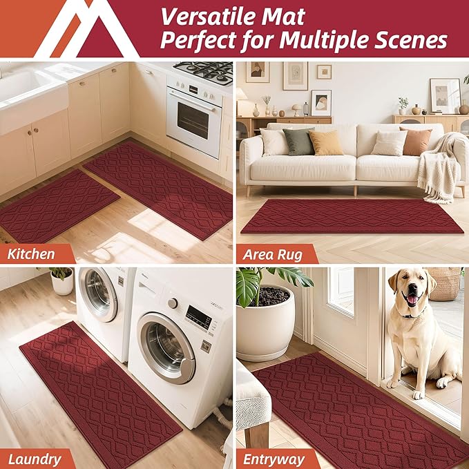 COSY HOMEER-Kitchen-Rugs-Non-Slip-Washable 24"x60" Absorbent Kitchen Runner Rugs Polypropylene Kitchen Mats for Floor,Sink Mat,Hallway,Laundry,Red