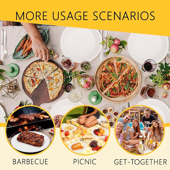 DaYammi 100% Compostable Paper Plates 9 Inch, 125-Pack Heavy Duty Paper Plates Bulk,Biodegradable Bagasse,Eco-Friendly Disposable Dinner Plate for BBQ,Picnic,Party (BPI Certified,Microwaveable)