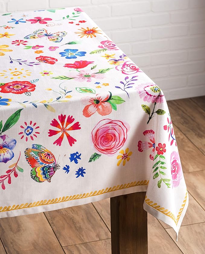 Maison d' Hermine Table Cloth Rectangle Table 100% Cotton 70 x 90 Inches Tablecloth Reusable Decorative for Dining Room Farmhouse Home Valentines Day Decorations Spring Summer - Happy Florals - Sweety