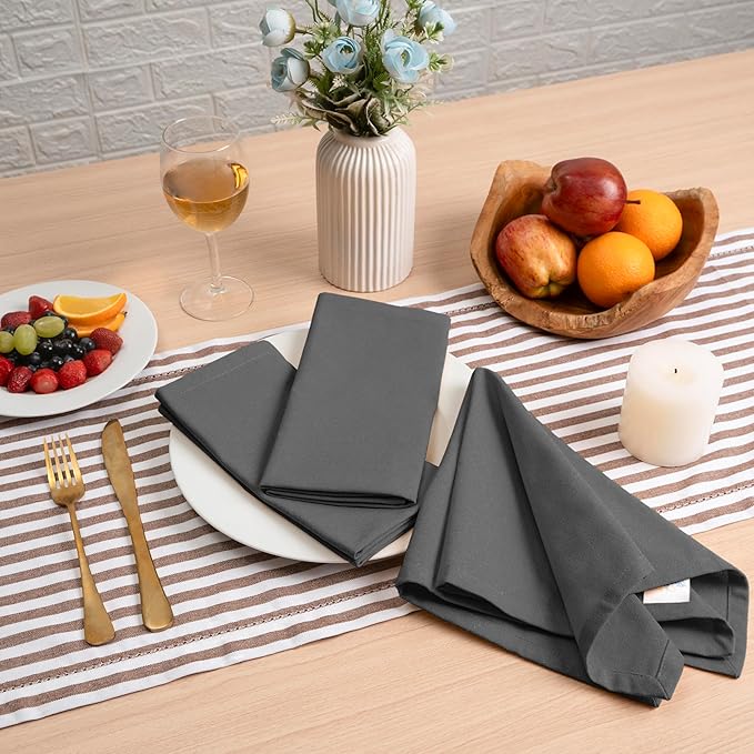 Blue Needles Solid Cloth Napkins Set of 12 Grey 100% Cotton Dinner Napkins 18x18 inches - Soft, Reusable, Absorbent & Washable Linen, Ideal for Wedding Events, Parties & Everyday Use