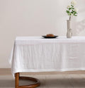 EVERLY Pure Linen Hemstitch Tablecloth,100% Stonewashed French Linen tablecloths for Kitchen Dining Rectangle Tables,60x132Inch Machine Washable Christmas Thanksgiving Organic Tablecloth-White