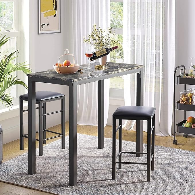VECELO 3 Piece Dining Table Set for 2, Kitchen Table Set with 2 Chairs for Small Space, Space-Saving and Modern Design, Apartment, Easy to Assemble,Classic Brown