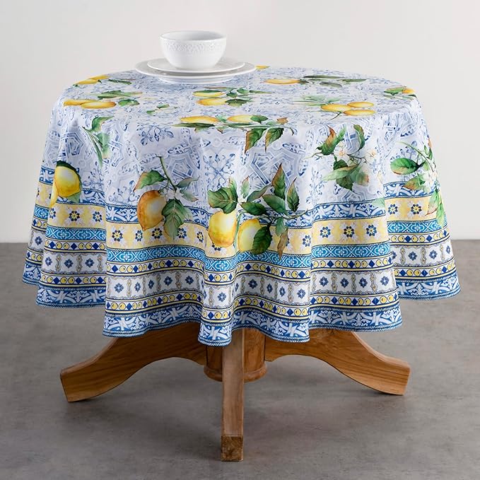 Maison d' Hermine Table Cloth Round Table 100% Cotton 63 Round Inches Tablecloth Reusable Decorative for Dining Room Farmhouse Home Valentines Day Decorations Spring Summer - Citrus