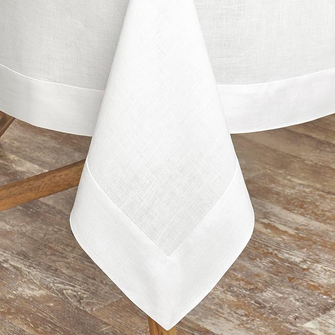 D'Moksha Homes White Linen Tablecloth 60 x 144 Inch - 100% Pure Linen Table Cloth for Rectangle Tables - Machine Washable Tablecloth for Valentines, Spring, Easter