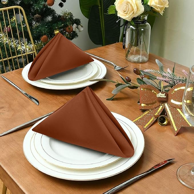 Ruvanti Cloth Napkins Set of 12, 18x18 Inch, Soft & Absorbent Cotton Enrich Dinner Napkins for Hotel, Wedding Parties, Napkins Everyday - Rust