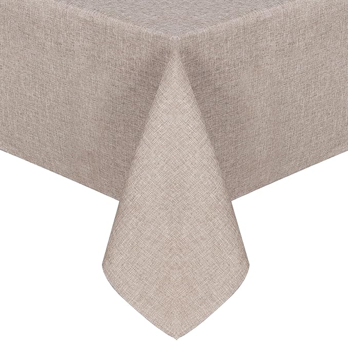JIUZHEN Faux Linen Farmhouse Tablecloth Rectangular, Wrinkle Stain Resistant Table Cloth Rectangle Table Cover for Kitchen Dining, Holiday Party Dinner, Stone, 60 x 140 Inch
