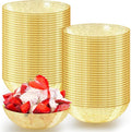 Gerrii 100 Pack Gold Glitter Plastic Bowls 14oz Disposable Salad Serving Bowls Heavy Duty Clear Dessert Soup Containers for Party, Wedding, Birthday, Dinner and Christmas