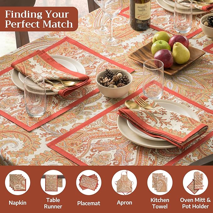 Maison d' Hermine Table Cloth Square Table 100% Cotton 54 x 54 Inches Tablecloth Reusable Decorative Everyday Use for Dining Room, Farmhouse, Home, Party, Festive & Wedding - Kashmir Paisley