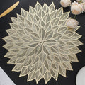 Placemats Set of 4, Round Hollow Out Flowers Place Mats for Dining Table Pressed Vinyl Blooming Leaf Table Mats for Holiday Party Wedding Accent Centerpiece Dinner Table Decoration (Gold)