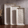 Famiware Serving Platter, Rectangular 15.67/14.1/12.6 inch Serving Dishes for Entertaining, Microwave Dishwasher Safe, Stonware Serving Trays for Party, Turkey, Cheese, Ocean Series, Cappuccino White