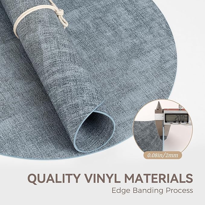 13" Round Placemats Set of 12, Reversible Faux Leather Heat Resistant Table Mats, 100% Waterproof Oilproof Wipeable Table Protective Placemats for Vinyl, Washable for Indoor (12, Light Blue)