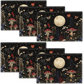 Mushroom Botanical Placemats Set of 6, Mushroom Plants Leaves Butterfly Place Mats, Moon Waterproof Washable Table Mats for Home Party Indoor Kitchen Dining Table Decoration 12x18 Inch