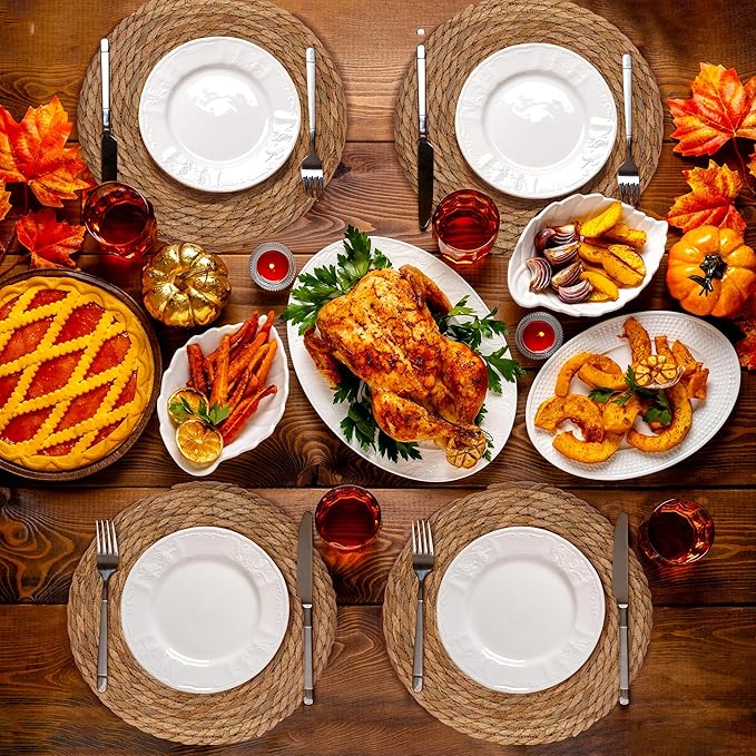 GENMOUS Woven Placemats Set of 12, 12" Round Placemats Natural Water Hyacinth Boho Placemats,Farmhouse Rattan Chargers for Dinner Plates, Rustic Braided Wicker Table Mats for Thanksgiving,Home,Wedding