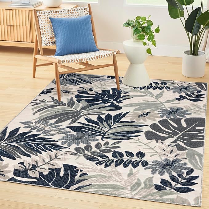 Nourison Home Suncoast Blue 5'3" x 7'3" Area Rug - Easy Clean, Non Shedding, Bed Room, Living Room, Dining Room, Kitchen (5' x 7')
