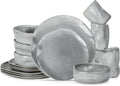 Stone by Mercer Project Atik Modern Stoneware 16-Piece Dinnerware Set, Plate and Bowl Set, Dish set for 4, Grey Speckled