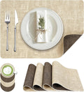 Placemats Set of 4, Faux Leather Heat Resistant Wipeable Placemats, Dual Sided Waterproof Washable Table Mats with Coaster, Suitable for Kitchen, Dining, Table Decor (4, Beige Dark Coffee)