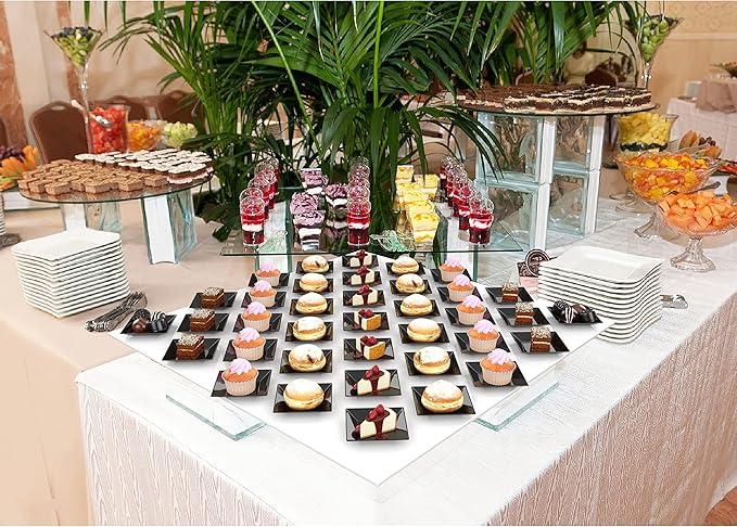 Exquisite Mini Disposable Appetizer Plates - 500 Pack 2.95 In. x in. Black Plastic Dessert Elegant Design for Weddings, Birthdays, and Formal Parties Stackable Convenient BPA Free