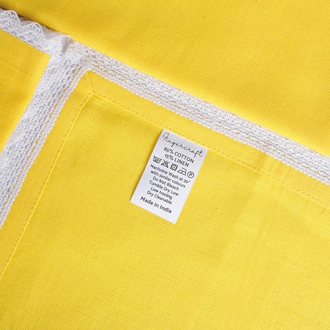 Fingercraft Dinner Cloth Napkin Cotton Linen Set of 12 Mitered Corners with Natural Elegant Lace for Everyday Use Napkins are Pre Shrunk and Good Absorbency with Lace 20x20 in Lemon