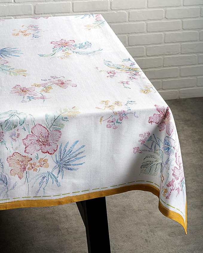 Maison d' Hermine Table Cloth Rectangle Table 100% Cotton 70 x 120 Inches Tablecloth Reusable Decorative for Dining Room Farmhouse Home Valentines Day Decorations Spring Summer - Paradise Island