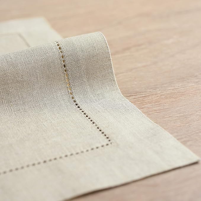 Solino Home Linen Placemats Set of 4 - Classic Hemstitch Natural Placemats 14 x 19 Inch - 100% Pure Linen Table Mats for Spring, Easter