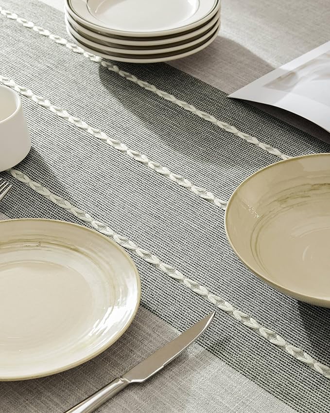 ZeeMart Contrast Linen Round Tablecloth 52 Inch Grey, Farmhouse Style Round Table Cloth Heavy Weight Grey Tablecloths, Water Resistant Burlap Table Cloths