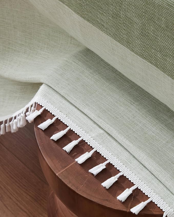 ZeeMart Contrast Linen Table Cloth Rectangle Table Cloths 52x70 Inch Mid-Stripe Green, Farmhouse Style Heavy Weight Sage Green Tablecloth, Water Resistant Burlap Tablecloths