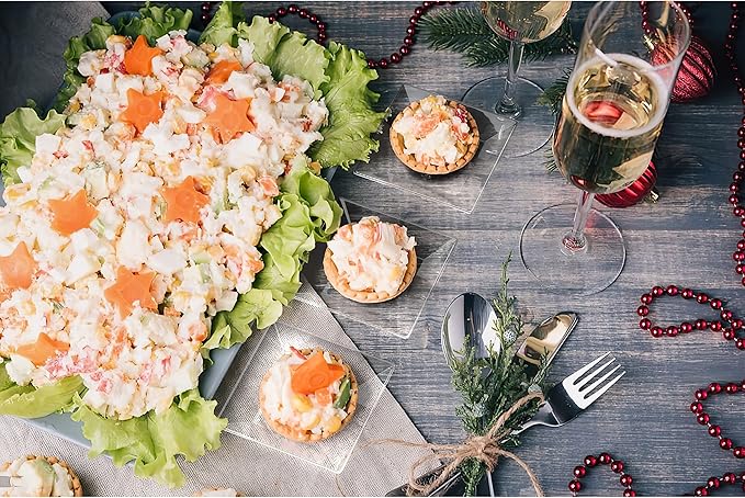Exquisite Mini Disposable Appetizer Plates - 100 Pack 2.95" x 2.95" Crystal Clear Plastic Dessert Plates - Elegant Design for Weddings, Birthdays & Formal Parties - Stackable and Convenient - BPA Free