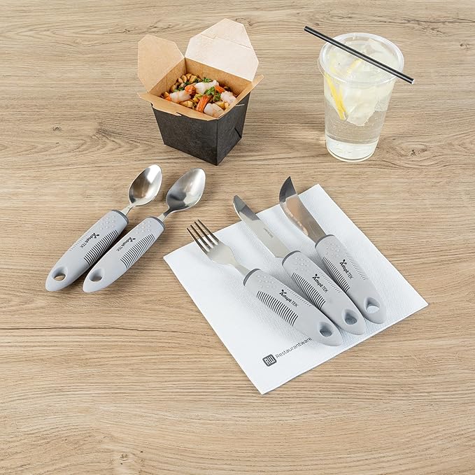 Restaurantware Adaptive Utensils - 1 count Stainless Steel, 9.843 x 5.118 x 1.575 Inches, Ergonomic Eating Aids, Non-Slip Utensil Set for Arthritis, Secure Grip Design, Gray