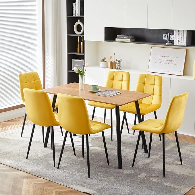 Set of 6 Upholstered Home Chair Armless Ergonomic Dining Chair with Back Design,Soft Cushion Living Room Chair with Metal Legs for Dining Room,Stores,Kitchen